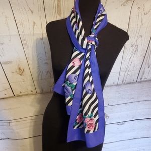 Black and white striped floral print scarf purple and pink